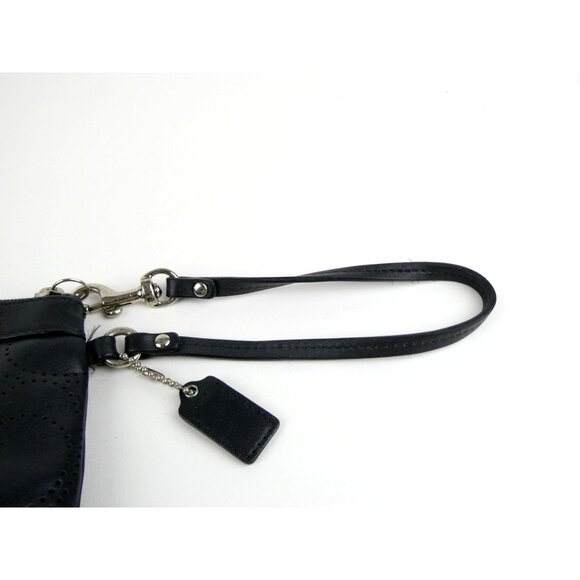 Coach Signature Perforated Dark Gray Leather Wristlet - Picture 8 of 12